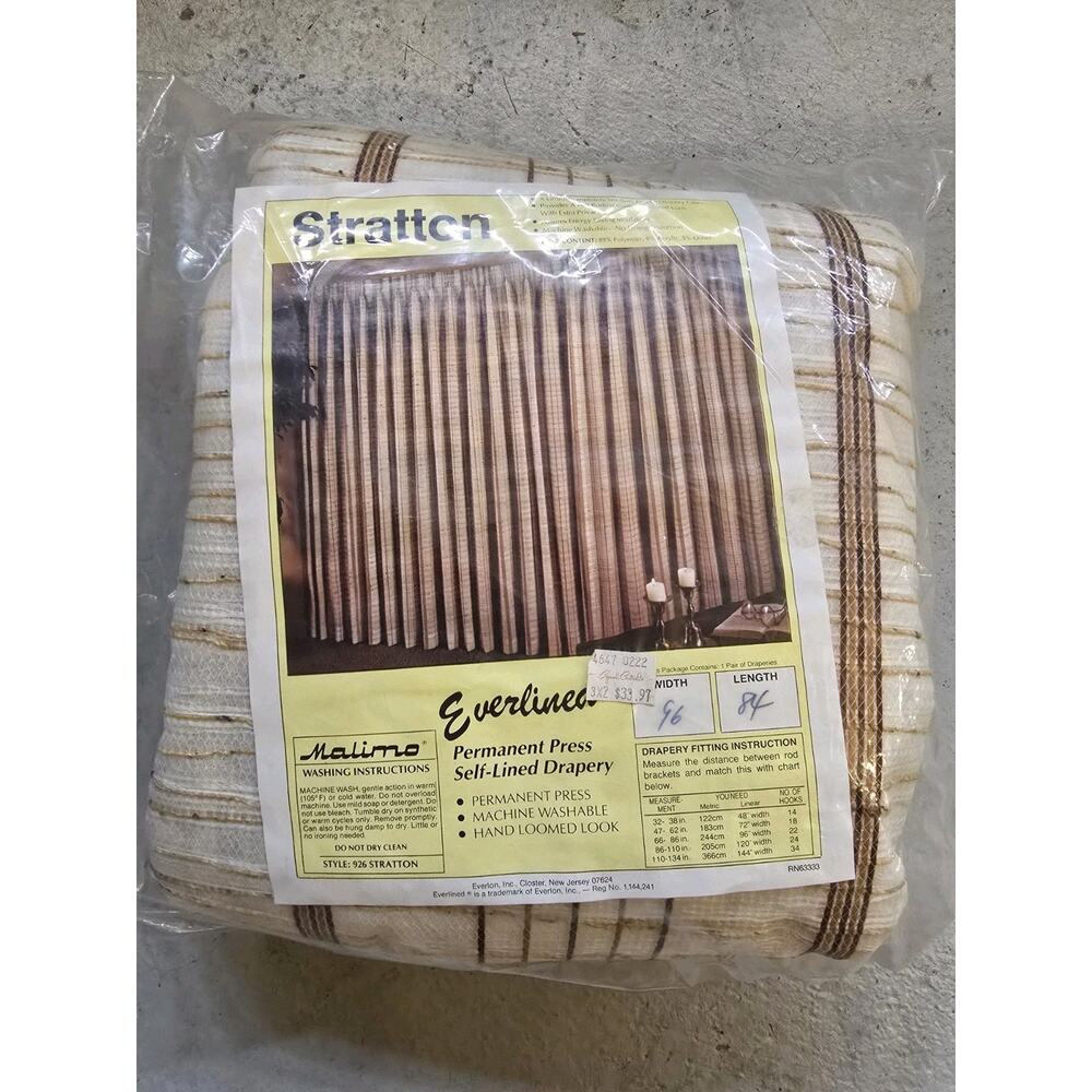 Stratton Everlined Permanent Press Self-Lined Drapes Pair 96 X 84 Vtg Malimo